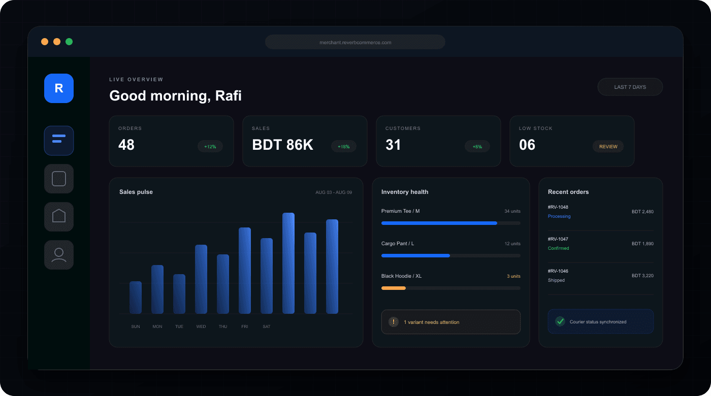 Reverb Commerce merchant dashboard